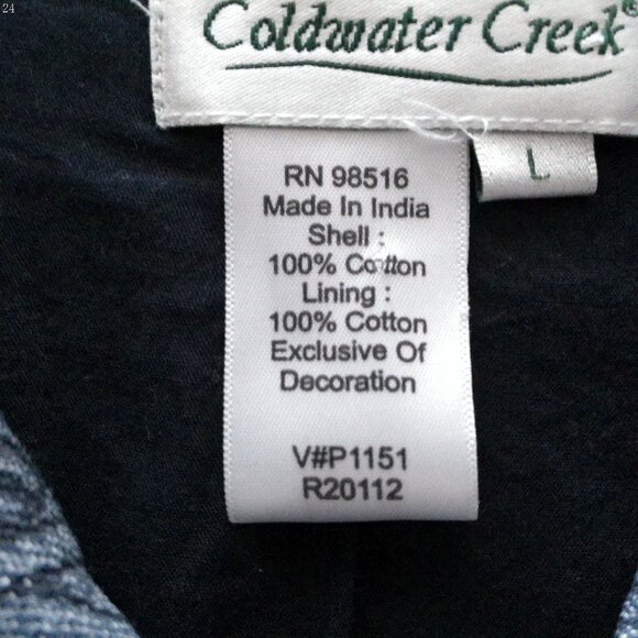 COLDWATER CREEK Long Sleeve Sliver Button-UP Blue Sequins/Beads Aztec Design L
